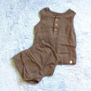 EUC 6M Set Carters Little Planet Tank Top Shorts Brown Skinny Rib Organic Cotton